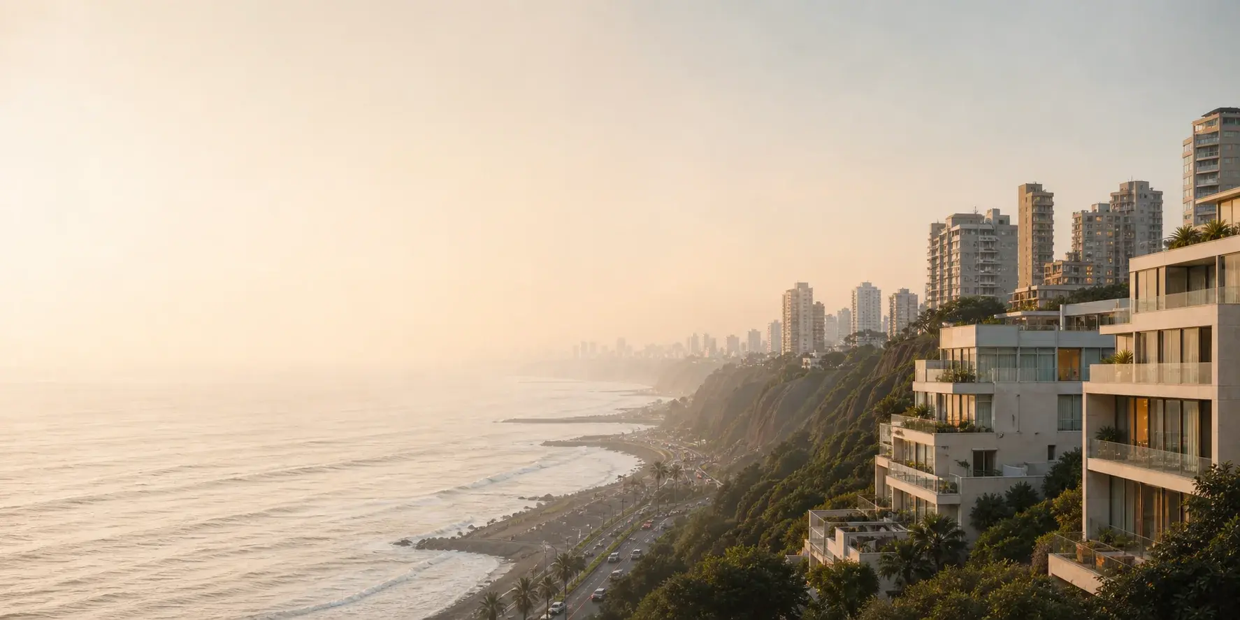 Costa de Lima con edificios residenciales y vegetación sobre los acantilados